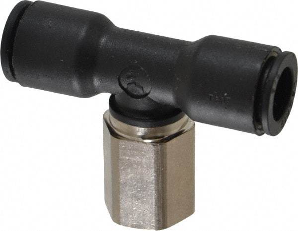 Legris - 3/8" OD, 1/4 NPT, Nylon/Nickel Plated Brass Push-to-Connect Female Branch Tee - 290 Max psi - Apex Tool & Supply