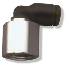 Legris - 5/32" OD, 1/4 NPT, Nylon/Nickel Plated Brass Push-to-Connect Female Elbow - 290 Max psi - Apex Tool & Supply