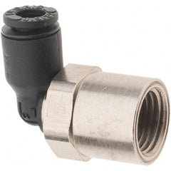 Legris - 5/32" OD, 1/8 NPT, Nylon/Nickel Plated Brass Push-to-Connect Female Elbow - 290 Max psi - Apex Tool & Supply