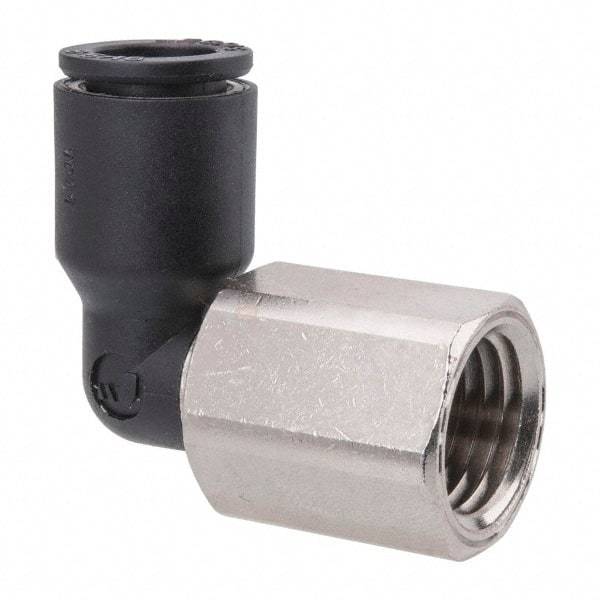 Legris - 5/16" OD, 1/4 NPT, Nylon/Nickel Plated Brass Push-to-Connect Female Elbow - 290 Max psi - Apex Tool & Supply
