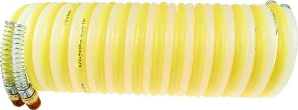 Coilhose Pneumatics - 1/2" ID, 1/2 Thread, 25' Long, Yellow & Natural Nylon Coiled & Self Storing Hose - 170 Max psi, Male Swivel x Male Swivel - Apex Tool & Supply