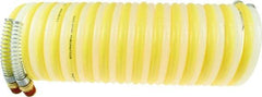 Coilhose Pneumatics - 1/2" ID, 1/2 Thread, 25' Long, Yellow & Natural Nylon Coiled & Self Storing Hose - 170 Max psi, Male Swivel x Male Swivel - Apex Tool & Supply