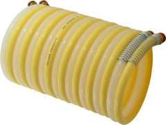 Coilhose Pneumatics - 3/8" ID, 3/8 Thread, 12' Long, Yellow & Natural Nylon Coiled & Self Storing Hose - 165 Max psi, Male Swivel x Male Swivel - Apex Tool & Supply