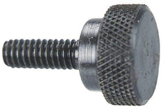 Morton Machine Works - #4-40 Knurled Shoulder Grade C-12L14 Steel Thumb Screw - 9/16" OAL, 3/8" Head Diam x 3/16" Head Height, Black Oxide Finish - Apex Tool & Supply