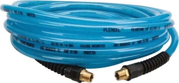 Coilhose Pneumatics - 3/8" ID, 3/8 Thread, 25' Long, Transparent Blue Polyurethane Coiled & Self Storing Hose - 200 Max psi, Male Rigid x Male Rigid - Apex Tool & Supply