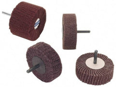 Norton - 2" Diam x 1" Face Width, Medium Aluminum Oxide Nonwoven & Coated Mounted Flap Wheel - 1/4" Shank Mount, 80 Grit, Interleaf, Cloth Backing, 12,000 Max RPM - Apex Tool & Supply