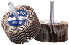 Merit Abrasives - 1-1/2" Diam x 1" Face Width, Very Fine Aluminum Oxide Coated Mounted Flap Wheel - 1/4" Shank Mount, 240 Grit, Cloth Backing, 25,000 Max RPM - Apex Tool & Supply
