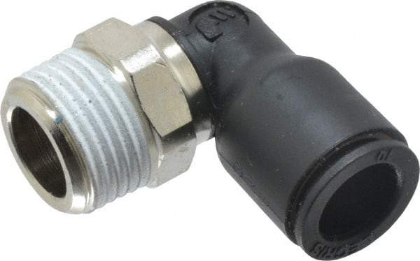 Legris - 10mm OD, 3/8 BSPT, Nylon/Nickel Plated Brass Push-to-Connect Male Elbow - 290 Max psi - Apex Tool & Supply