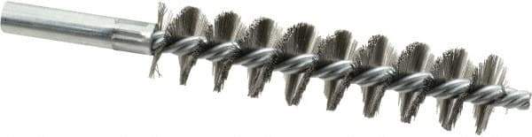 Schaefer Brush - 4" Brush Length, 15/16" Diam, Double Stem, Single Spiral Tube Brush - 6-1/4" Long, Stainless Steel, 12-24 Female Connection - Apex Tool & Supply