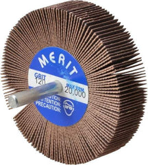 Merit Abrasives - 3" Diam x 3/4" Face Width, Fine Ceramic Alumina Coated Mounted Flap Wheel - 1/4" Shank Mount, 120 Grit, 20,000 Max RPM - Apex Tool & Supply
