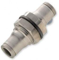 Legris - 10mm Outside Diam, Stainless Steel Push-to-Connect Bulkhead Union - 435 Max psi, Tube to Tube Connection, FKM O-Ring - Apex Tool & Supply