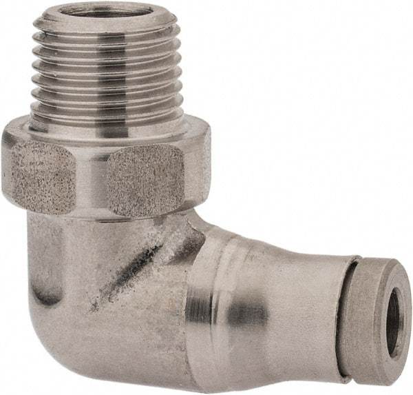 Legris - 4mm Outside Diam, 1/8 BSPT, Stainless Steel Push-to-Connect Male Elbow - 290 Max psi, Tube to Male BSPT Connection, FKM O-Ring - Apex Tool & Supply