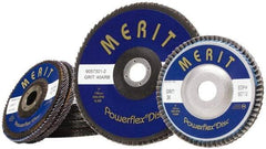 Merit Abrasives - 60 Grit, 5" Disc Diam, 7/8" Center Hole, Type 27 Zirconia Alumina Flap Disc - 12,000 Max RPM, Fiberglass Backing, Arbor Attaching System, Coated - Apex Tool & Supply