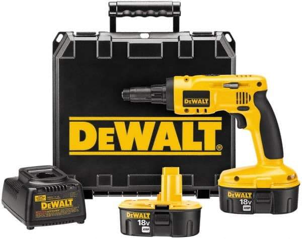 DeWALT - 18 Volts, NiCad Battery, Pistol Grip Cordless Screwdriver - 2 Speeds, 900 and 2,700 RPM, 180 Inch/Lbs. Torque - Apex Tool & Supply