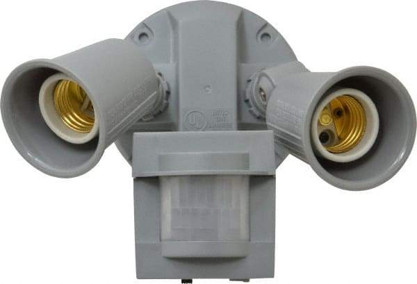 Heath/Zenith - 2 Head, 60 Ft. Detection, 110° Angle, Halogen Lamp Motion Sensing Light Fixture - 300 Watt, Plastic Gray Housing, Wall and Eave Mounted, 6.9 Inch Long x 3-1/4 Inch Wide x 6.1 Inch High - Apex Tool & Supply