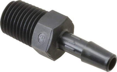 Made in USA - 1/4" Barb, 1/4, Nylon Single Barbed Tube Adapter - Black, Male - Apex Tool & Supply