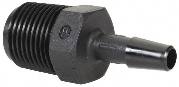 Made in USA - 1/4" Barb, 1/4, Nylon Single Barbed Tube Adapter - Black, Male - Apex Tool & Supply