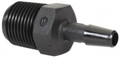 Made in USA - 1/4" Barb, 1/4, Nylon Single Barbed Tube Adapter - Black, Male - Apex Tool & Supply