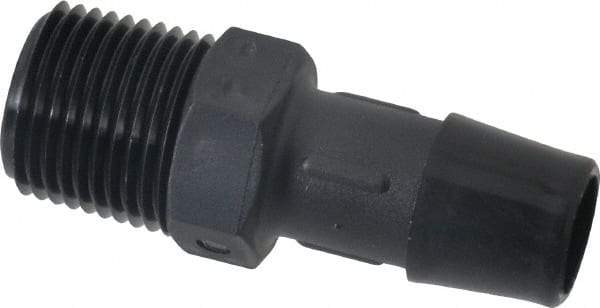 Made in USA - 1/2" Barb, 1/2, Nylon Single Barbed Tube Adapter - Black, Male - Apex Tool & Supply