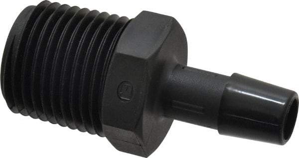 Made in USA - 3/8" Barb, 3/8, Nylon Single Barbed Tube Adapter - Black, Male - Apex Tool & Supply