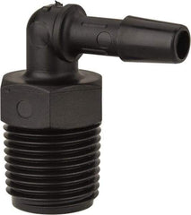 Made in USA - 1/4" Barb, 1/4, Nylon Single Barbed Tube Elbow - Black, Male - Apex Tool & Supply