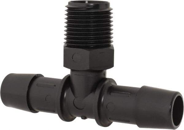 Made in USA - 1/2" Barb, 1/2, Nylon Single Barbed Tube Branch Tee - Black, Male - Apex Tool & Supply