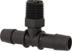 Made in USA - 1/2" Barb, 1/2, Nylon Single Barbed Tube Branch Tee - Black, Male - Apex Tool & Supply