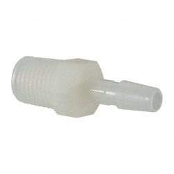 Made in USA - 1/4" Barb, 1/4, Nylon Single Barbed Tube Adapter - Natural, Male - Apex Tool & Supply