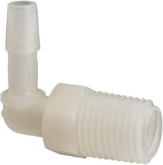 Made in USA - 1/4" Barb, 1/4, Nylon Single Barbed Tube Elbow - Natural, Male - Apex Tool & Supply
