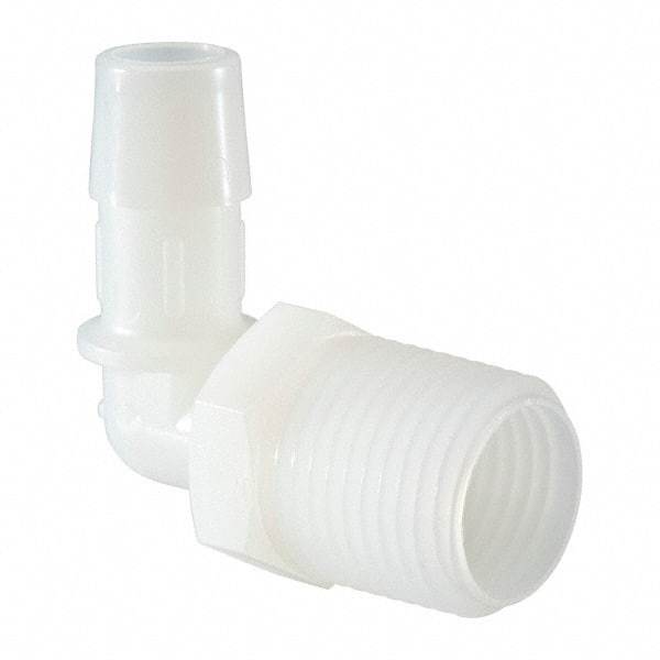 Made in USA - 1/2" Barb, 1/2, Nylon Single Barbed Tube Elbow - Natural, Male - Apex Tool & Supply