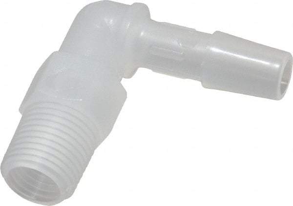 Made in USA - 1/4" Barb, 1/4, Polypropylene Single Barbed Tube Elbow - Natural, Male - Apex Tool & Supply