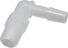 Made in USA - 1/4" Barb, 1/4, Polypropylene Single Barbed Tube Elbow - Natural, Male - Apex Tool & Supply