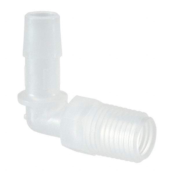 Made in USA - 3/8" Barb, 3/8, Polypropylene Single Barbed Tube Elbow - Natural, Male - Apex Tool & Supply