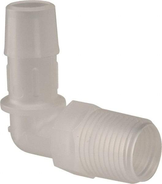 Made in USA - 1/2" Barb, 1/2, Polypropylene Single Barbed Tube Elbow - Natural, Male - Apex Tool & Supply