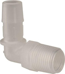Made in USA - 1/2" Barb, 1/2, Polypropylene Single Barbed Tube Elbow - Natural, Male - Apex Tool & Supply