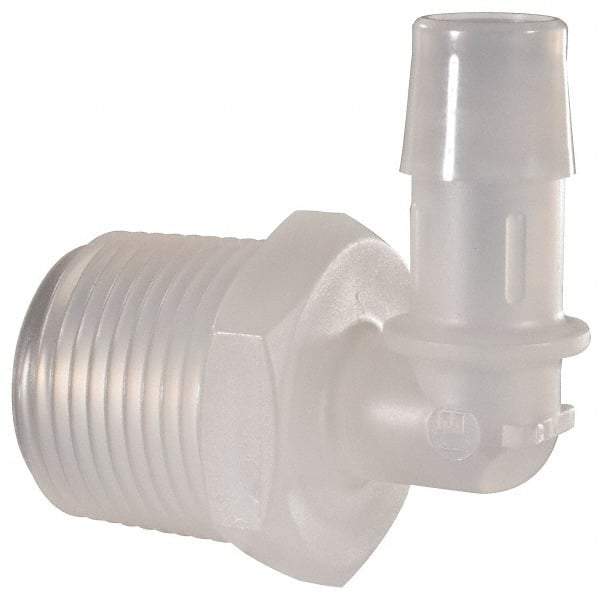 Made in USA - 1/2" Barb, 1/2, Polypropylene Single Barbed Tube Elbow - Natural, Male - Apex Tool & Supply
