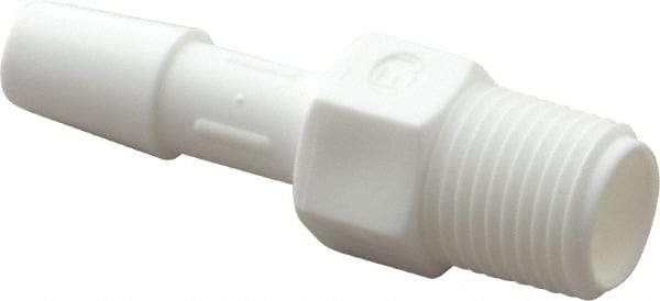 Made in USA - 1/4" Barb, 1/4, Polypropylene Single Barbed Tube Adapter - White, Male - Apex Tool & Supply