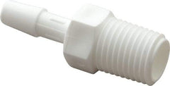Made in USA - 1/4" Barb, 1/4, Polypropylene Single Barbed Tube Adapter - White, Male - Apex Tool & Supply