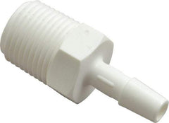 Made in USA - 1/4" Barb, 1/4, Polypropylene Single Barbed Tube Adapter - White, Male - Apex Tool & Supply