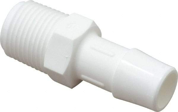 Made in USA - 1/2" Barb, 1/2, Polypropylene Single Barbed Tube Adapter - White, Male - Apex Tool & Supply