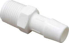 Made in USA - 1/2" Barb, 1/2, Polypropylene Single Barbed Tube Adapter - White, Male - Apex Tool & Supply