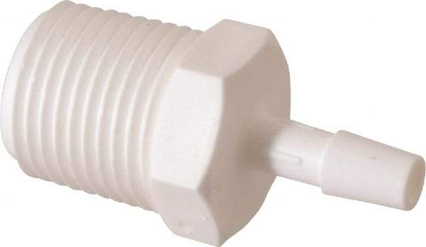 Made in USA - 1/4" Barb, 1/4, Polypropylene Single Barbed Tube Adapter - White, Male - Apex Tool & Supply