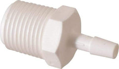 Made in USA - 1/4" Barb, 1/4, Polypropylene Single Barbed Tube Adapter - White, Male - Apex Tool & Supply