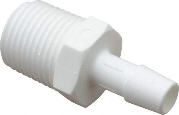 Made in USA - 3/8" Barb x 1/2"NPT, Polypropylene Single Barbed Tube Adapter - White, Male - Apex Tool & Supply