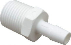 Made in USA - 3/8" Barb x 1/2"NPT, Polypropylene Single Barbed Tube Adapter - White, Male - Apex Tool & Supply