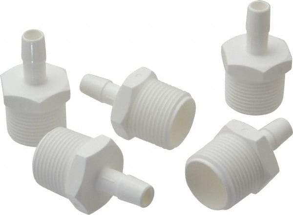 Made in USA - 3/8" Barb, 3/8, Polypropylene Single Barbed Tube Adapter - White, Male - Apex Tool & Supply