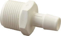 Made in USA - 1/2" Barb, 1/2, Polypropylene Single Barbed Tube Adapter - White, Male - Apex Tool & Supply