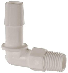 Made in USA - 3/8" Barb, 3/8, Polypropylene Single Barbed Tube Elbow - White, Male - Apex Tool & Supply