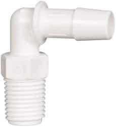 Made in USA - 3/8" Barb, 3/8, Polypropylene Single Barbed Tube Elbow - White, Male - Apex Tool & Supply
