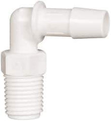 Made in USA - 3/8" Barb, 3/8, Polypropylene Single Barbed Tube Elbow - White, Male - Apex Tool & Supply
